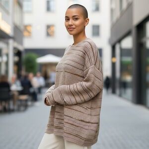 Purejill elements Cozy Taupe Striped Women's Sweater Size XL‎ petite